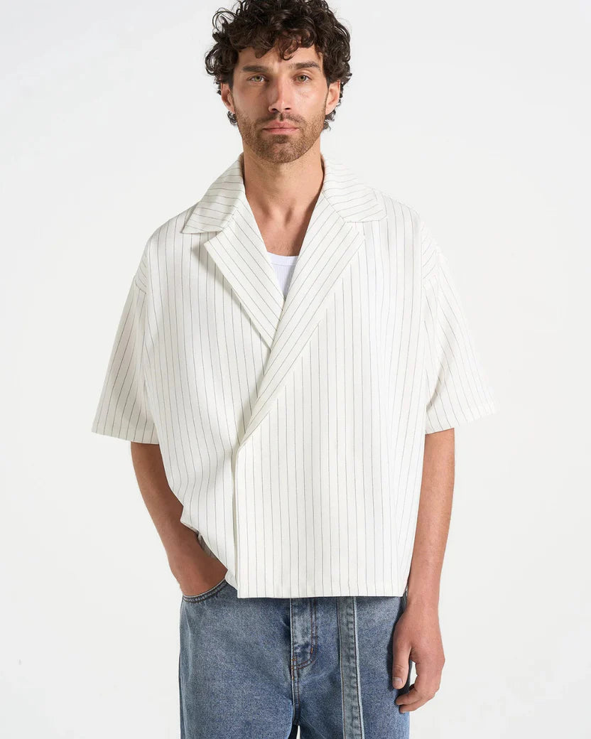 Double-breasted striped twill