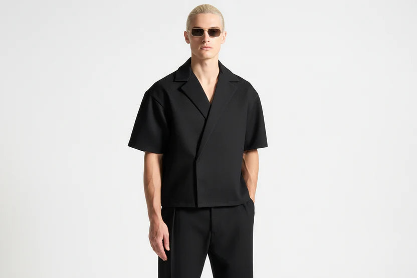 Double-breasted square twill shirt