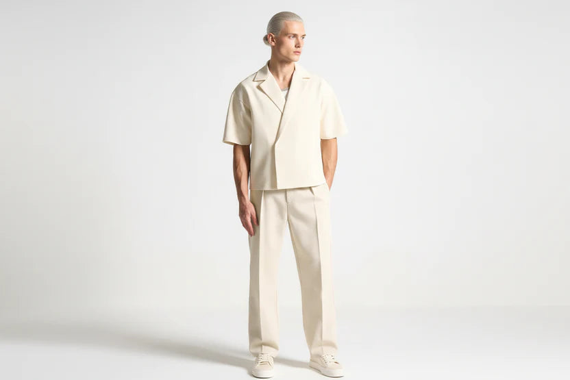 Double-breasted square twill shirt