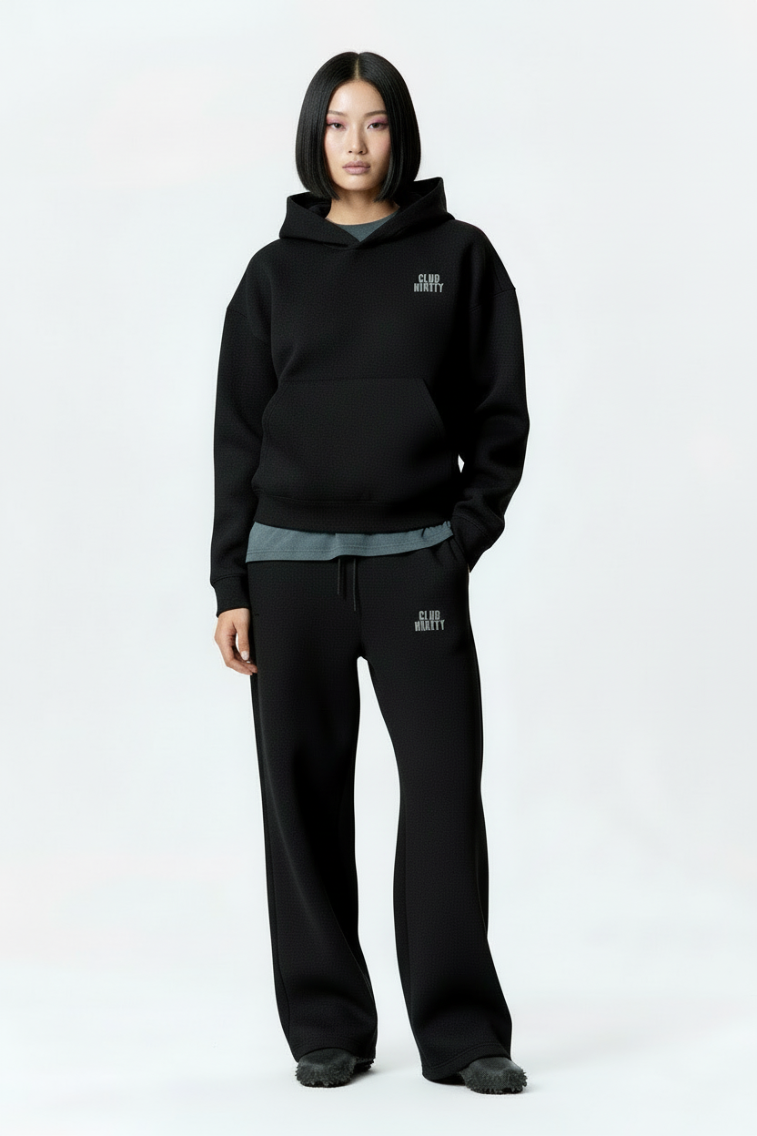 Black Straight-Leg Baggy Sweatpants
