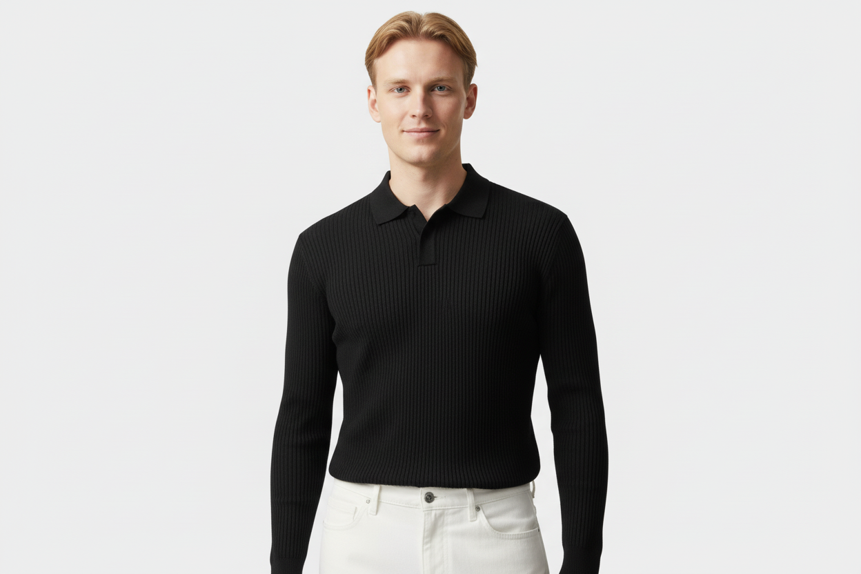 Long-sleeved cotton polo shirt