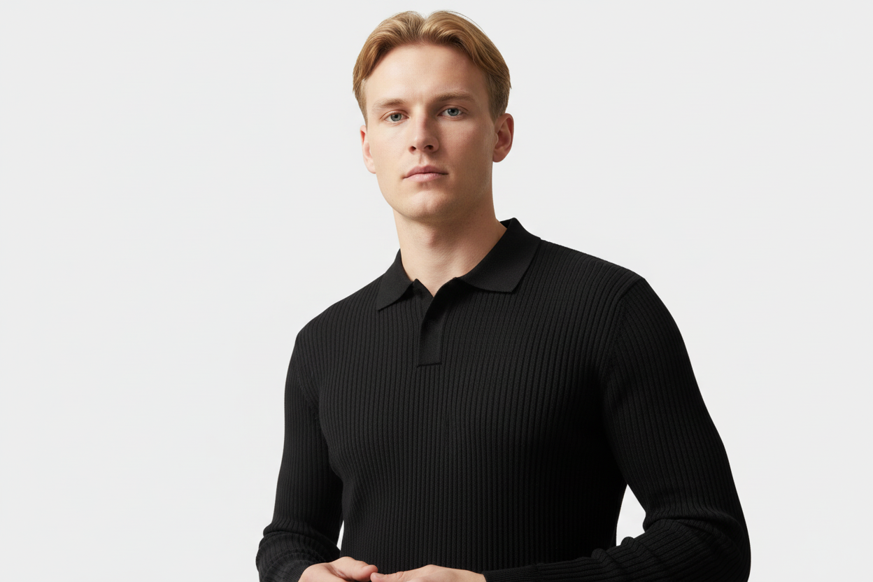 Long-sleeved cotton polo shirt